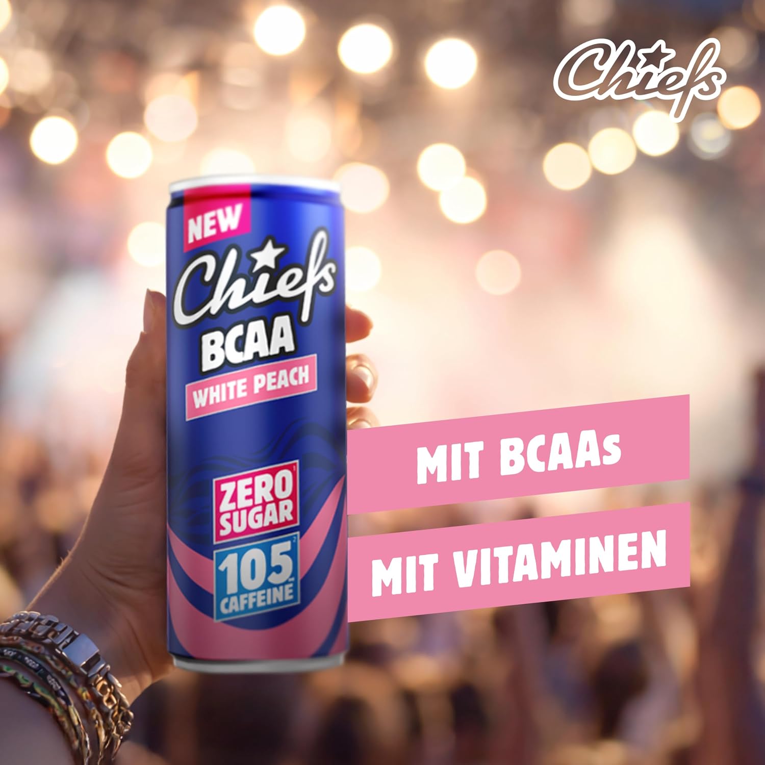 CHIEFS BCAA Energy Drink 24er pack - zuckerfrei - Energy Getraenk mit Koffein, Vi