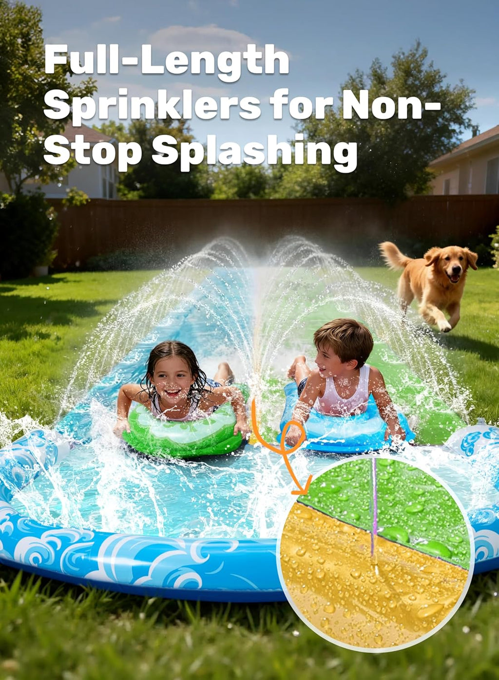 JOYIN Gartenschlitterbahn Wasserrutsche 685,8cm-990,6cm mit 2 Bodyboards Sprinkl