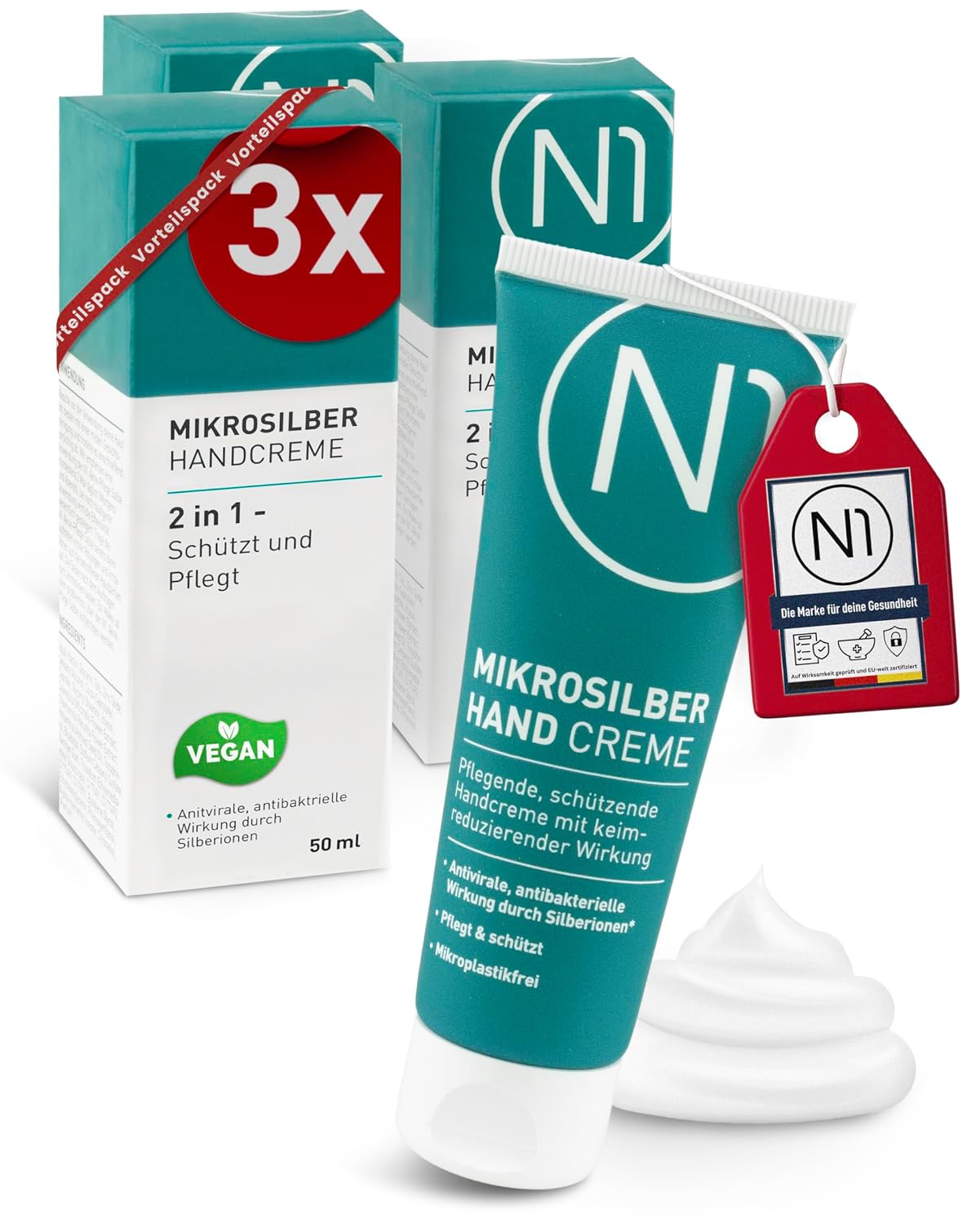 N1 Mikrosilber Handcreme fuer sehr trockene Haende mit Desinfektion