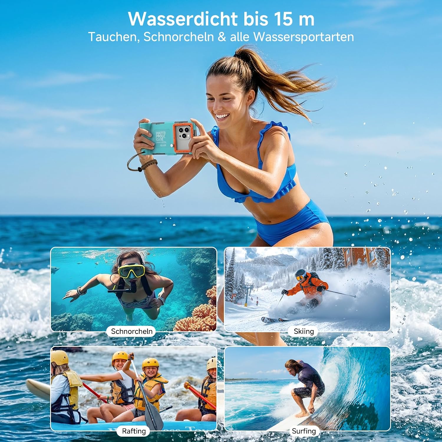 Unterwasser Handyhuelle IP68 15 m wasserdicht kompatibel mit iPhone 17/17 Pro/Pro