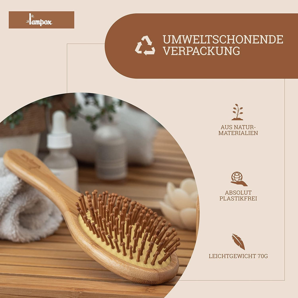 Lampox Bambus Haarbuerste antistatisch Holz Naturborsten Entwirrungsbuerste