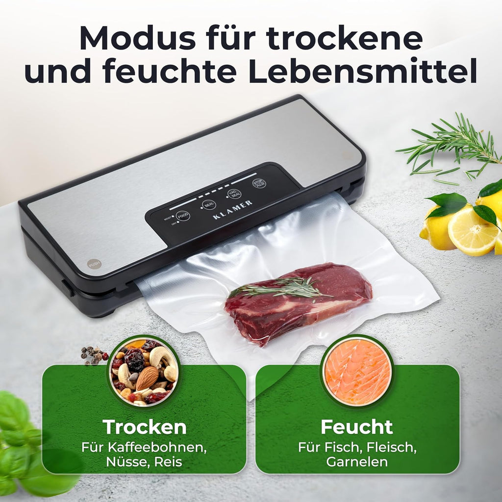 Klamer Pro 80 Vakuumierer mit Beuteln und Schlauch - Vakuumiergeraet