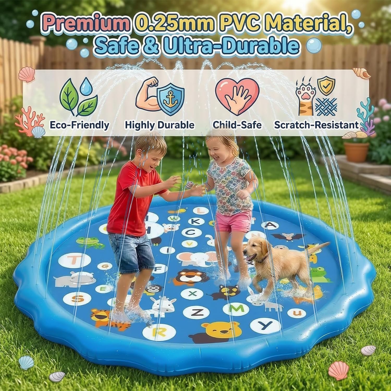 Aufblasbare Sprinklermatte 170 cm Blumenform Himmelblau 3-stufig Kinder