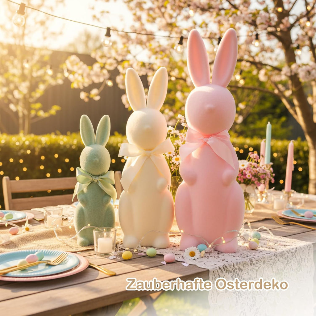 Deko Hasen 3er Set pastell flauschig Tischdeko Osterhase Figuren
