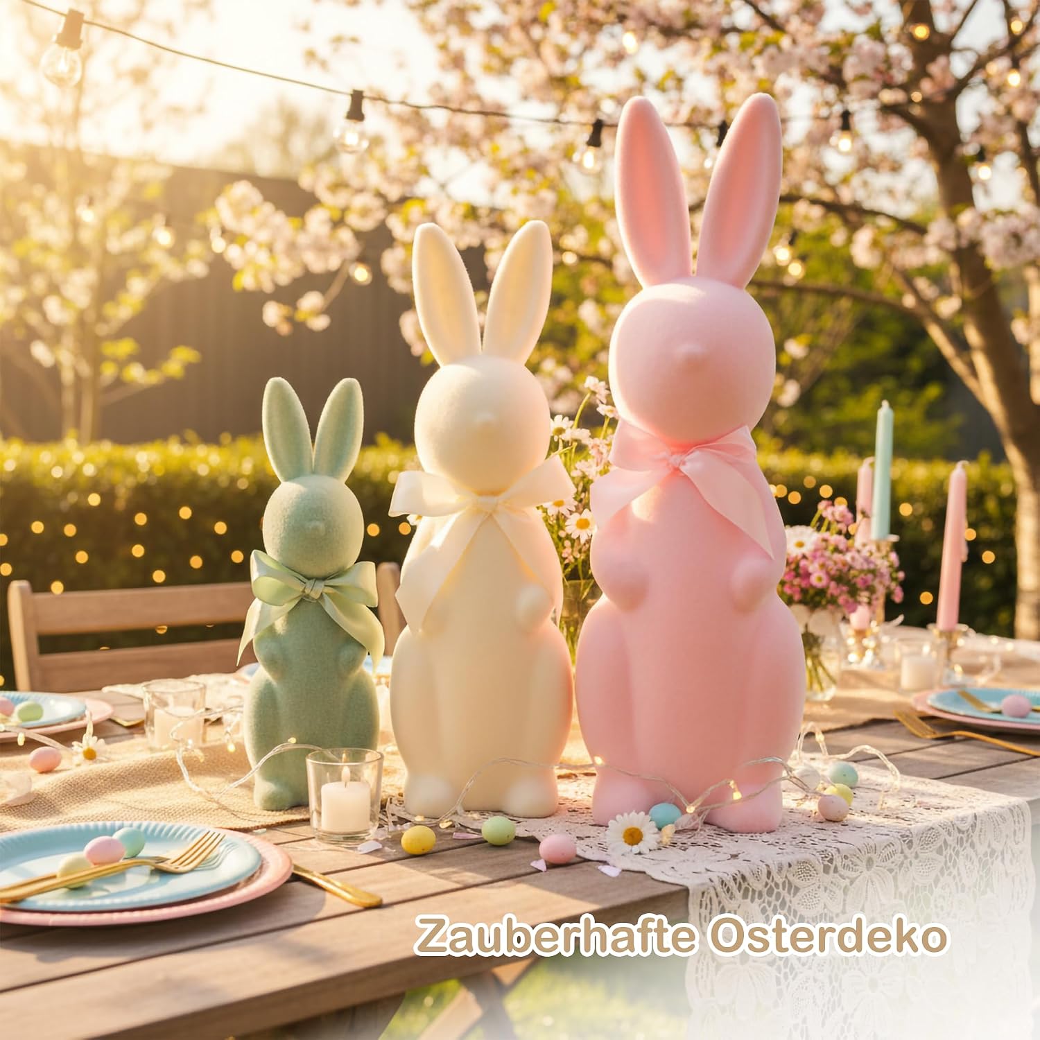 Deko Hasen 3er Set pastell flauschig Tischdeko Osterhase Figuren