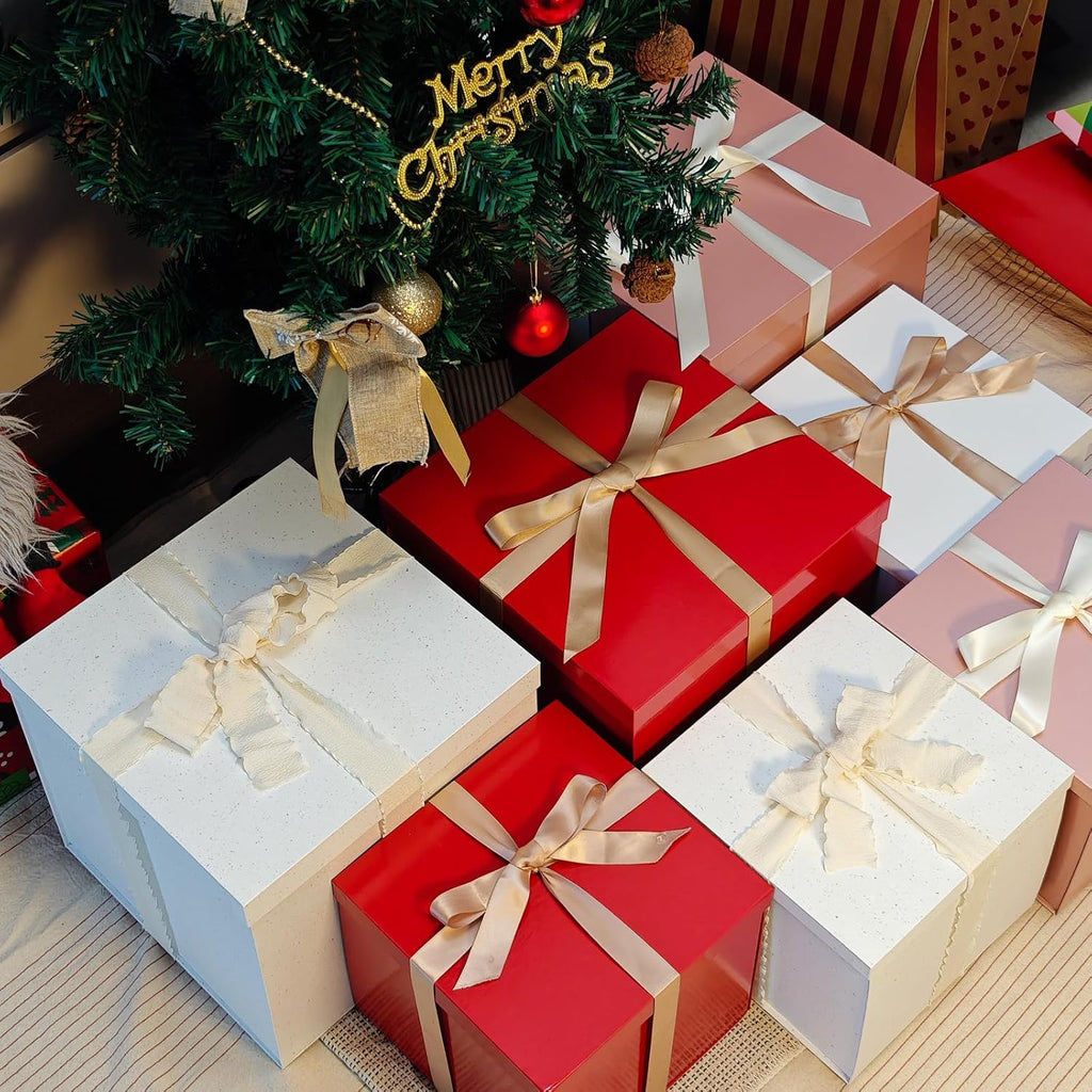 Tekhoho Geschenkbox Weiss 22x22x20,5 cm mit kariertem Innenfutter
