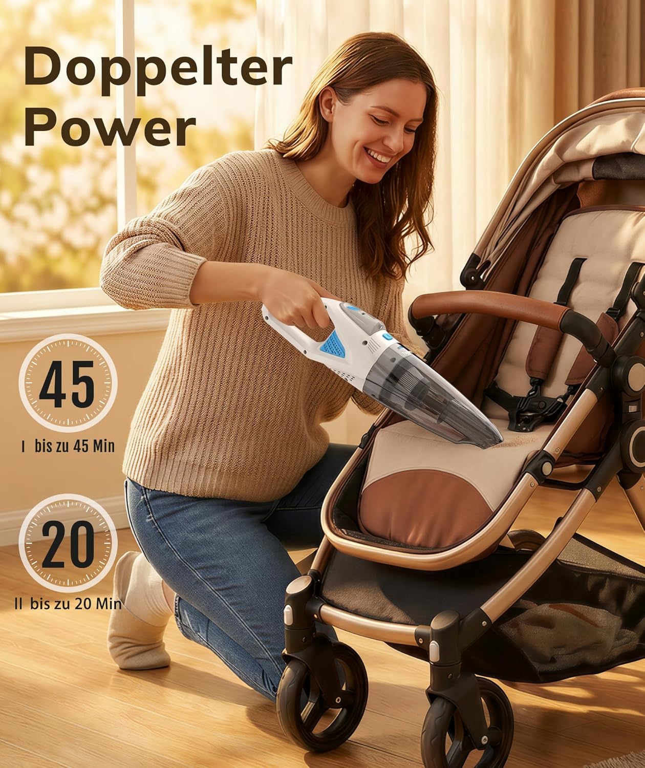 Akku-Handstaubsauger 25000 Pa HEPA-Filter Zubehoer Kabellos Schwarz