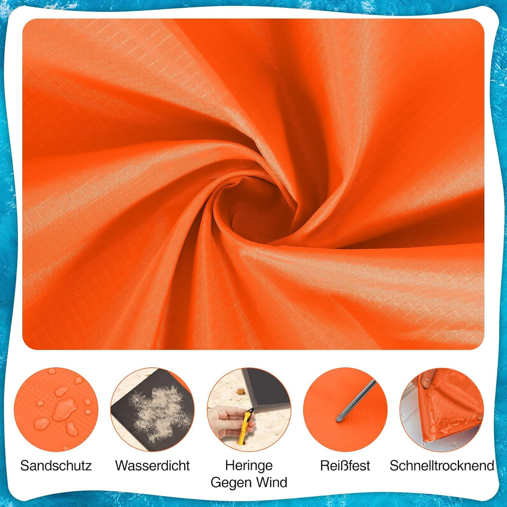 Stranddecke sandfrei 210x200 cm XXL blau - sandfeste Strandmatte fuer Strand Camp