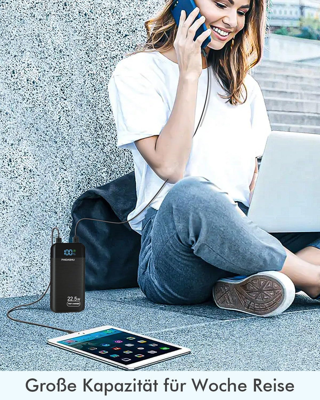 Powerbank 27000 mAh 22,5W USB-C + 2x USB-A LCD Display Externer Akku