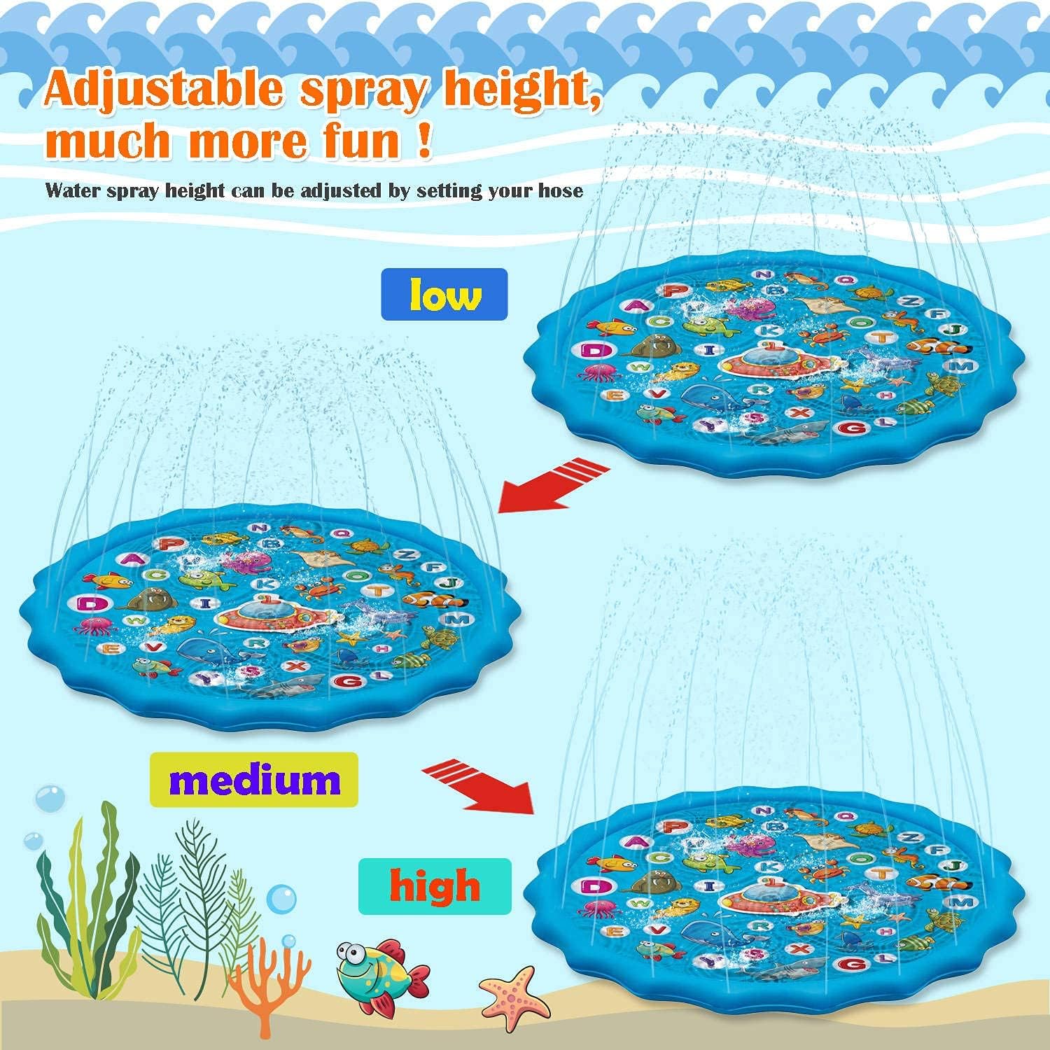 Paochocky Sprinkler Wasserspielmatte 170 cm rund aufblasbar Garten Strand