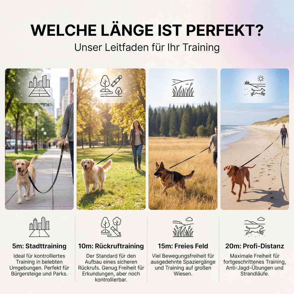 HUND IST KÖNIG Schleppleine 5m-20m mit Griffpolster und Sicherheitskarabiner