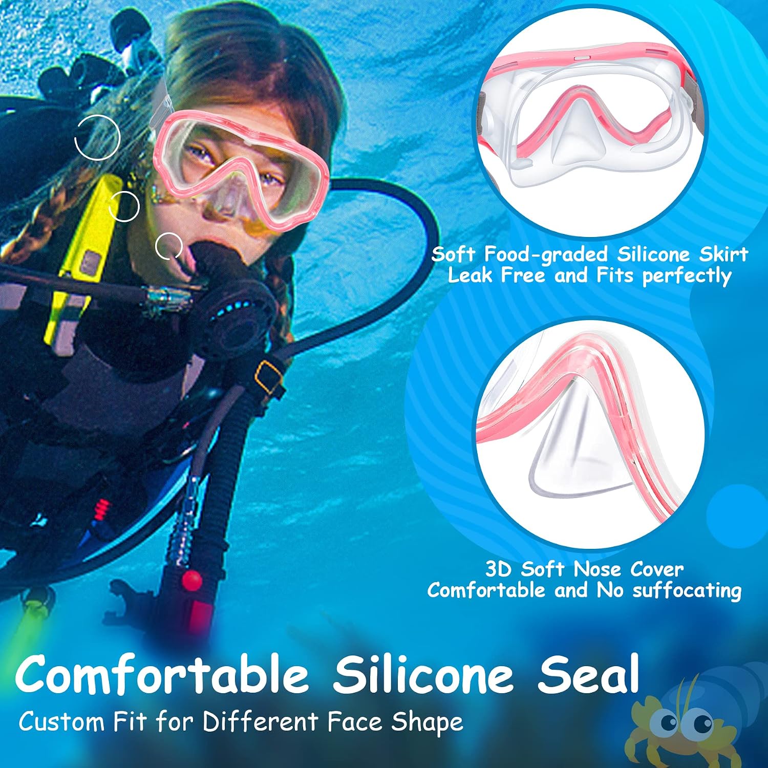 Vvinca Taucherbrille Kinder 180° Panorama Schwimm- und Tauchmaske mit Stoffband