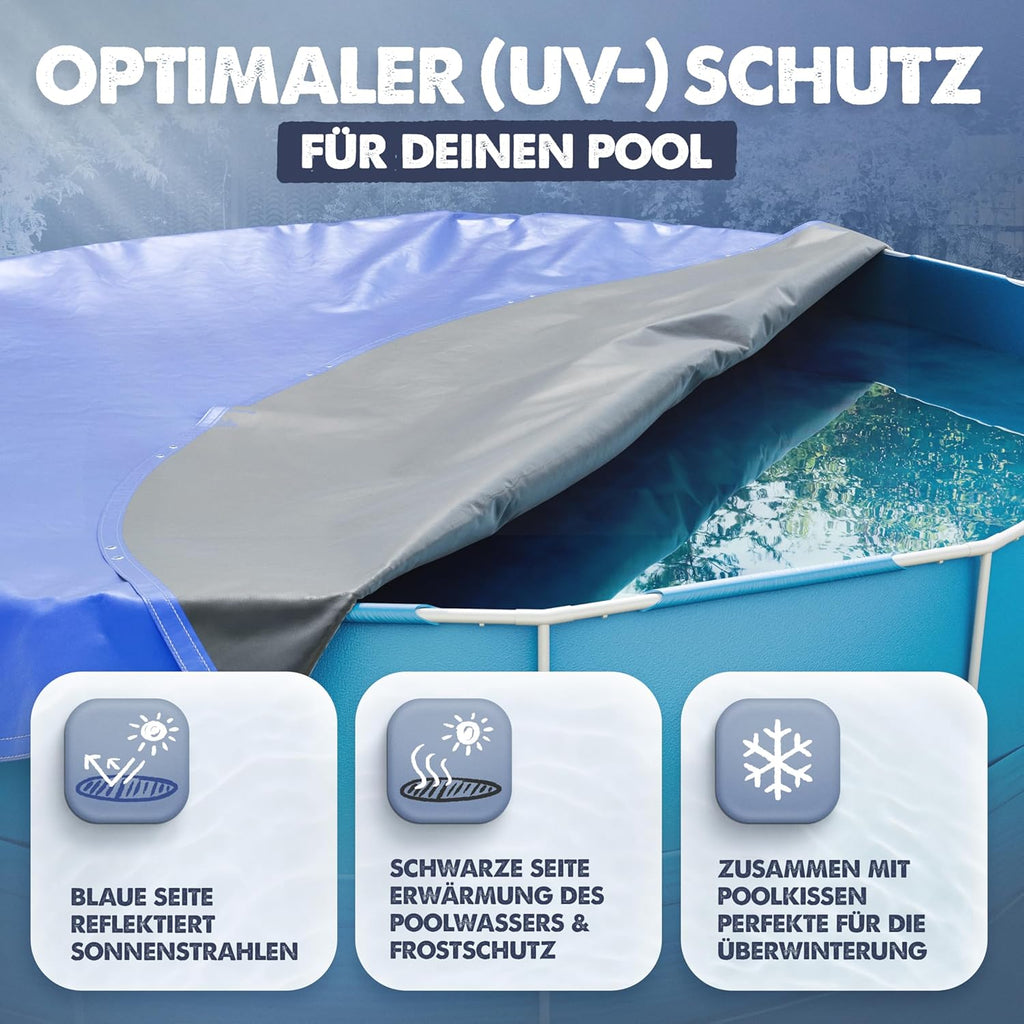 Poolabdeckung rund 366 cm Ø 200 GSM fuer Intex Bestway Pools 366cm-520cm