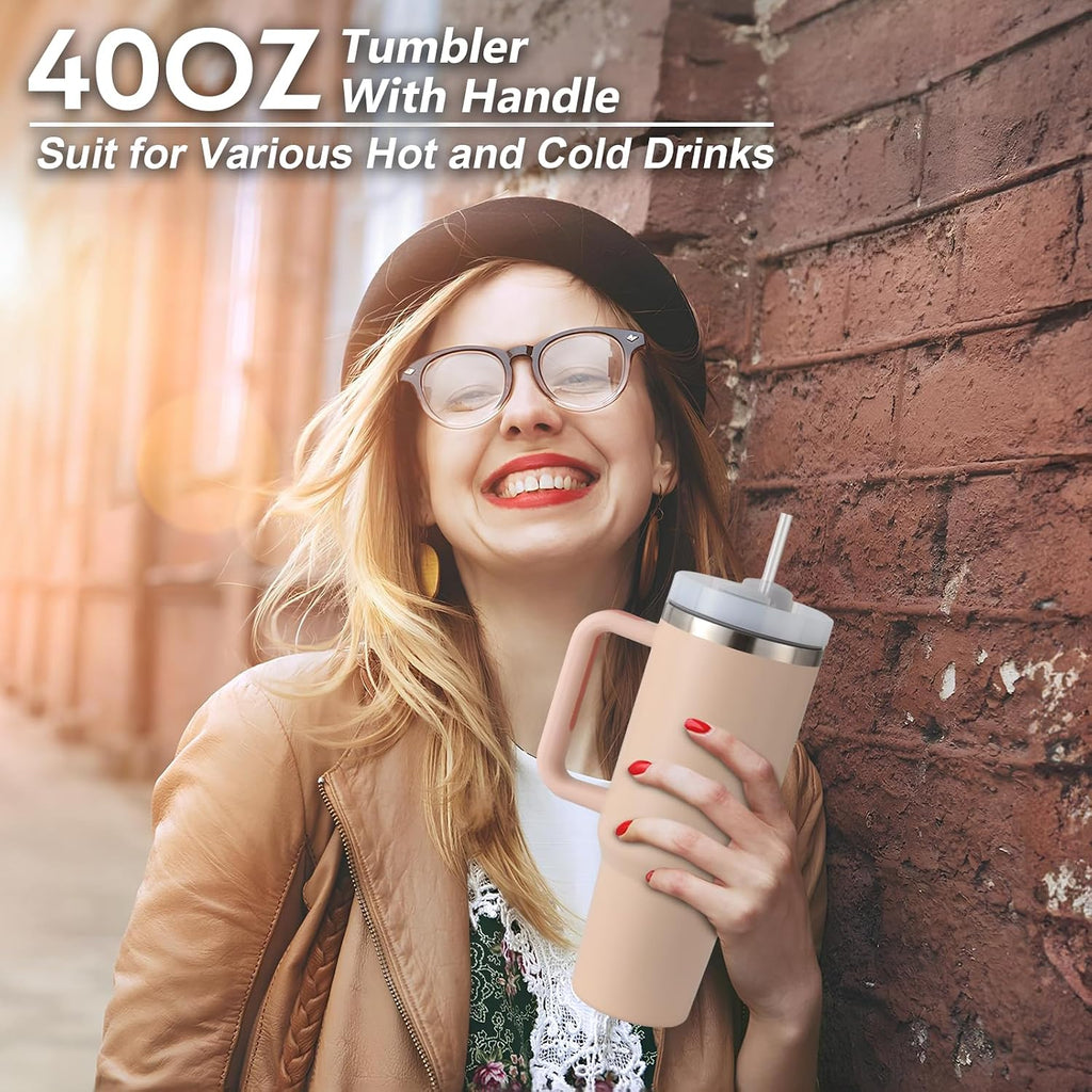 Thermobecher mit Strohhalm und Henkel Sakura Rosa