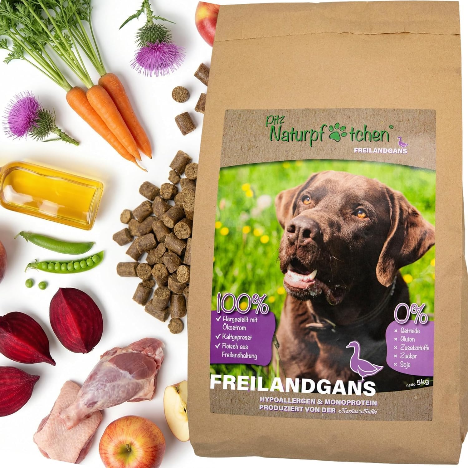Markus-Muehle NaturNah Hundefutter kaltgepresst mit Huhn und Wild