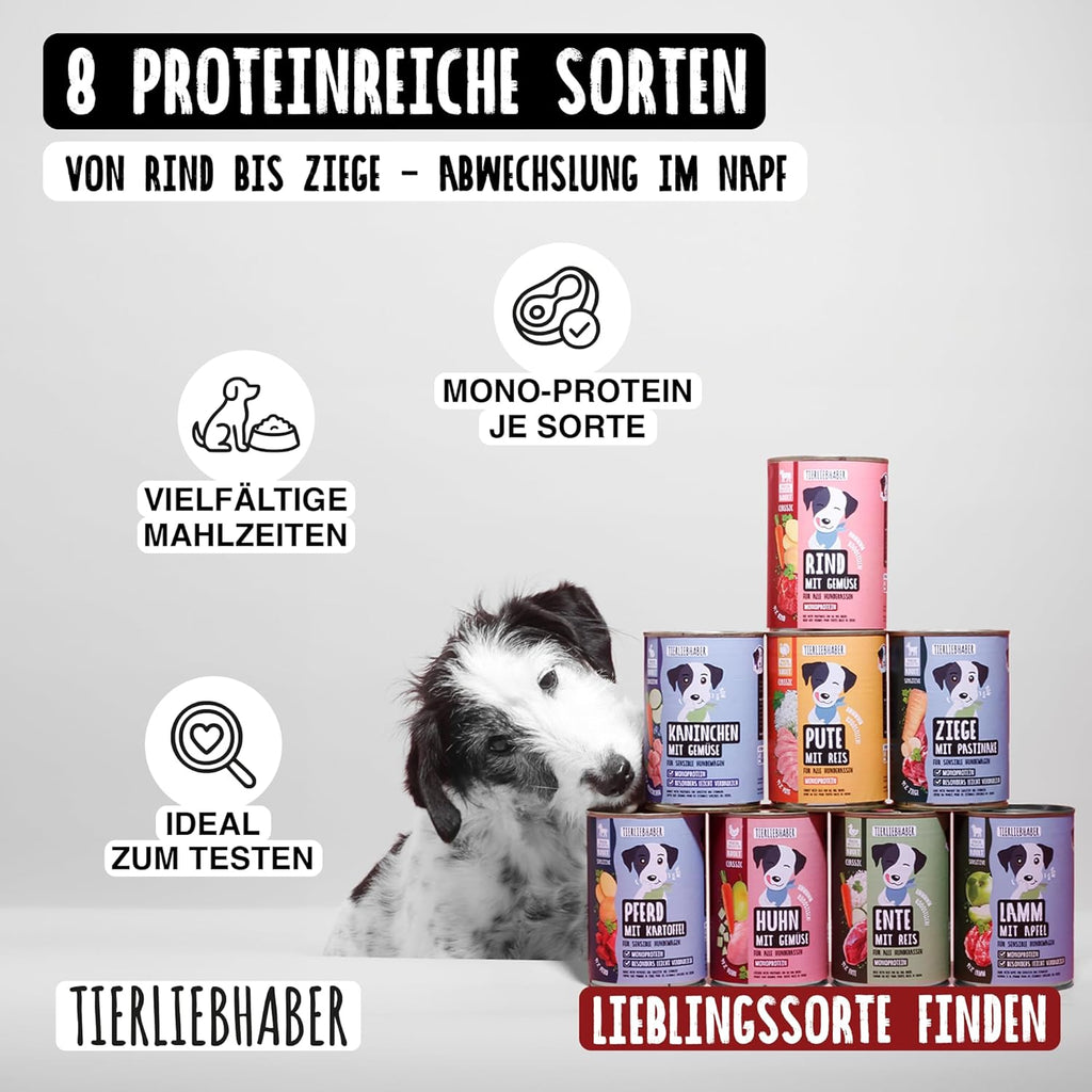 TIERLIEBHABER Hundenassfutter Dose 91% Fleischanteil 8 Sorten Packung