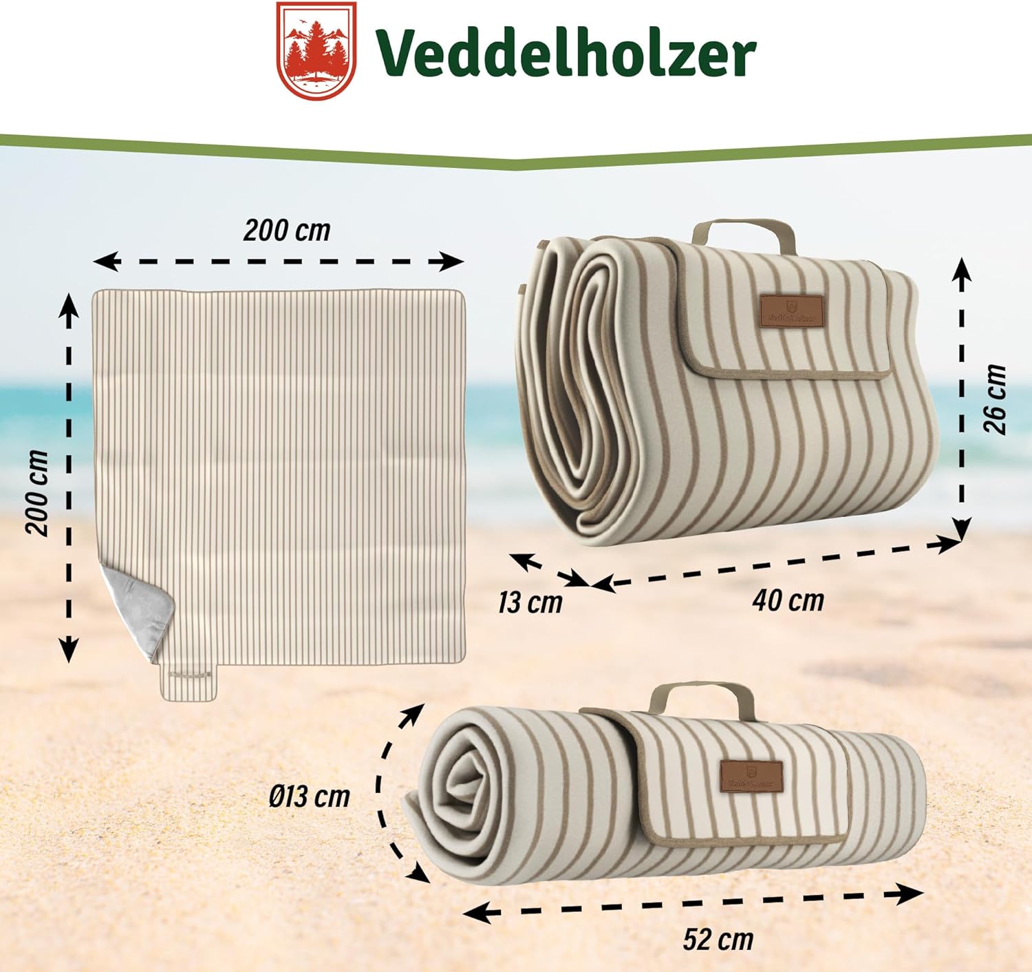 Veddelholzer Stranddecke 200x200 cm wasserdicht sandfest XXL isoliert gepolstert