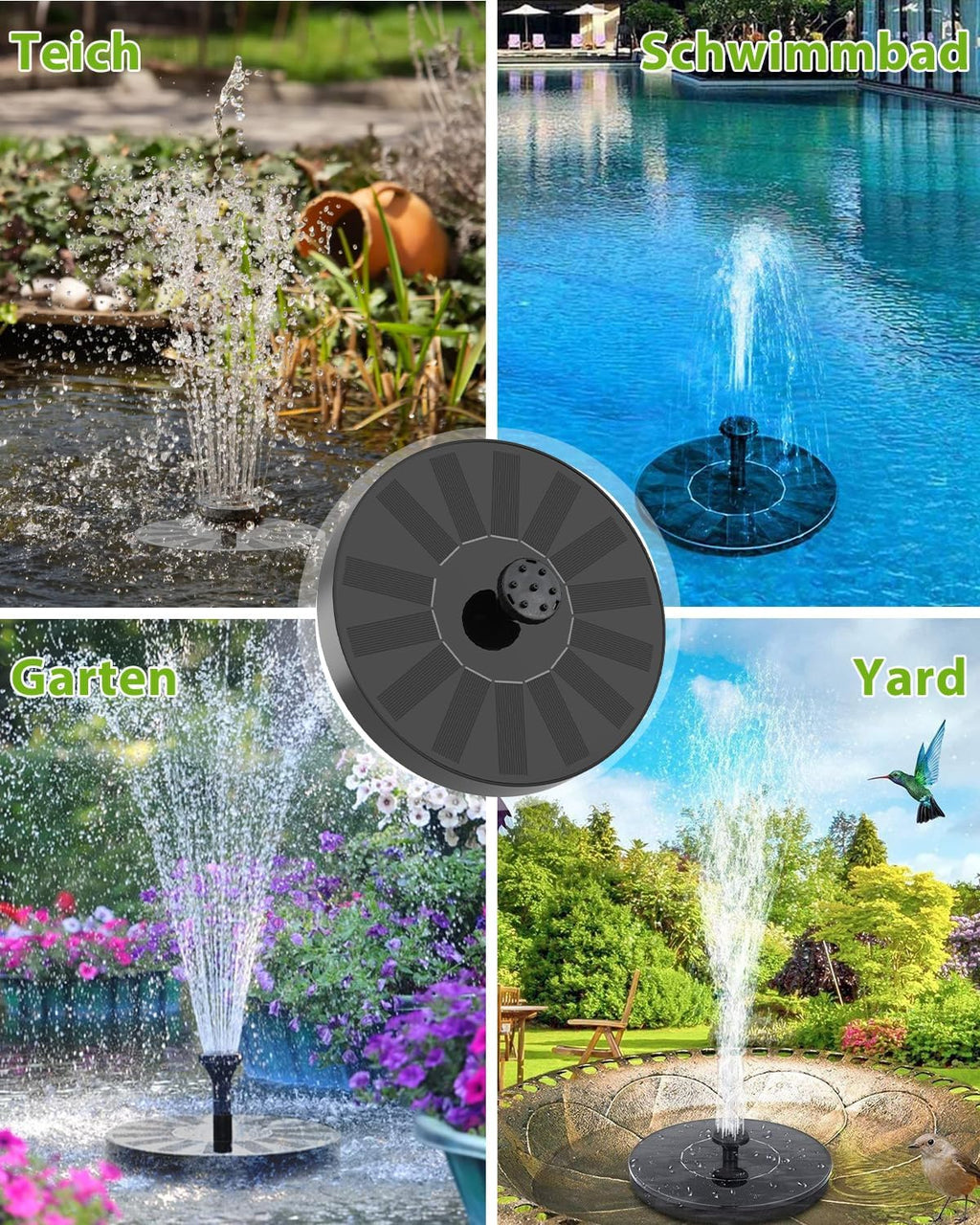 Solar Springbrunnen Pumpe schwimmend mit 6 Wasserstrahl-Effekten fuer Teich Garte