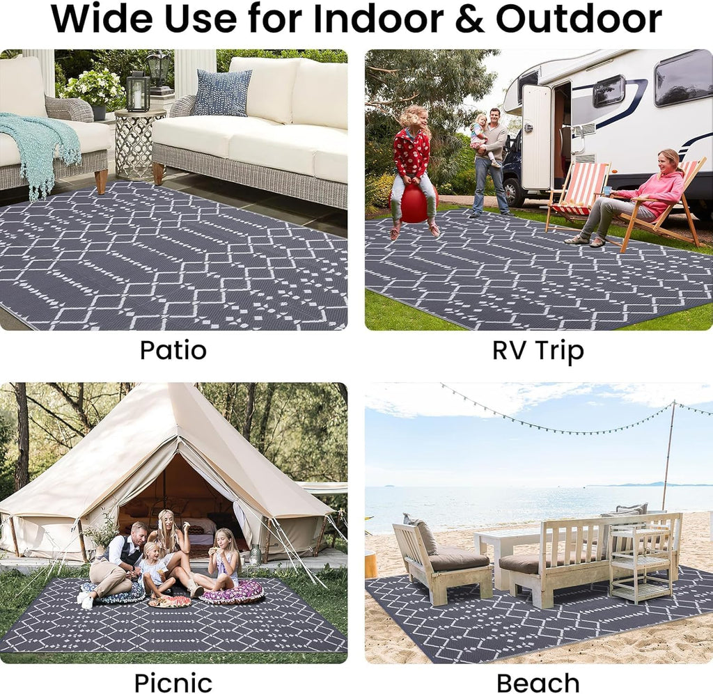 Homaxy Outdoor Teppich 150x240 cm wasserdicht beidseitig nutzbar Schwarz/Grau 18