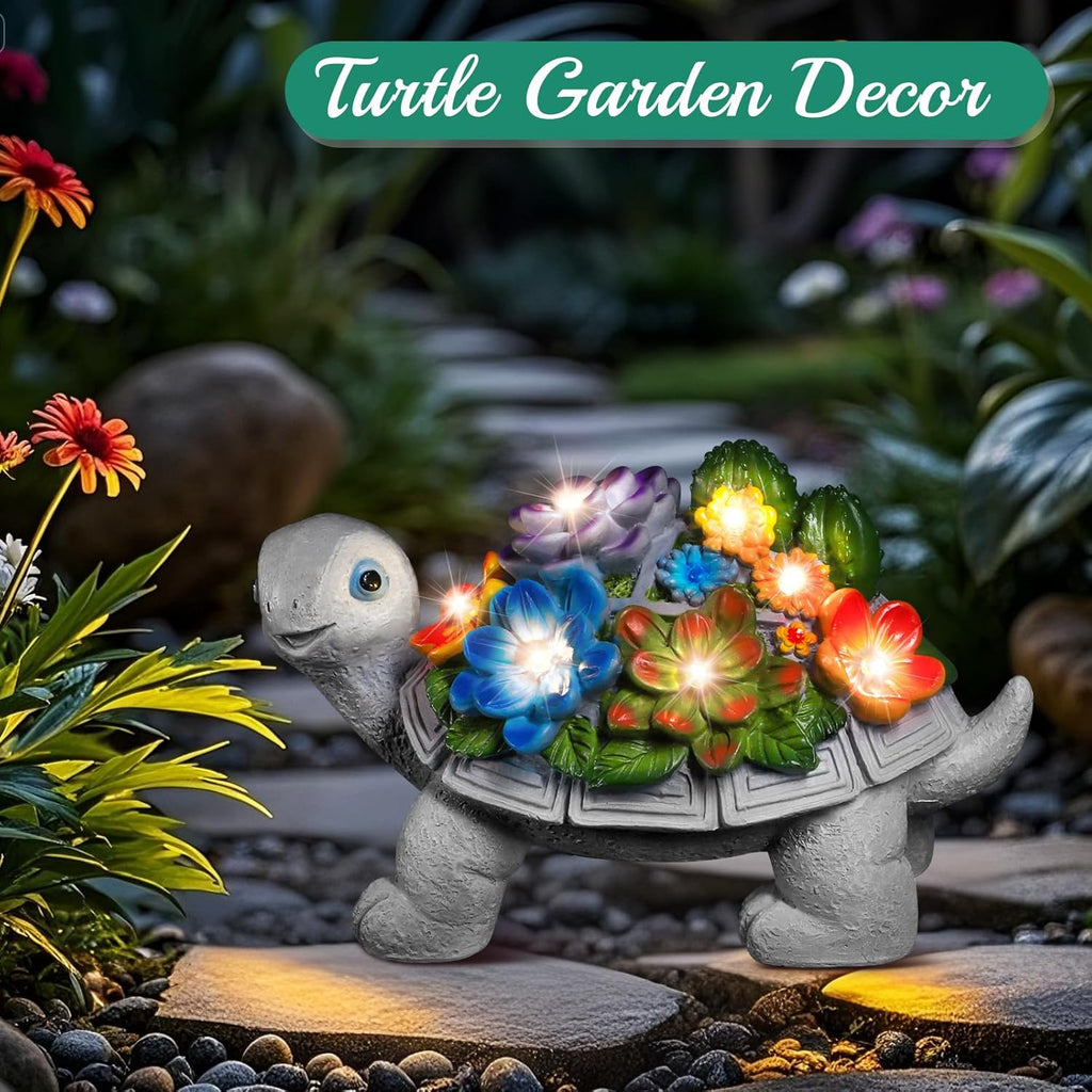 Linkax Solar Gartendekoration Schildkroete mit 7 LED Licht fuer Balkon Garten