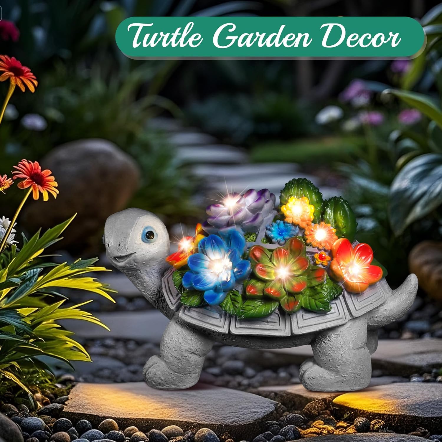 Linkax Solar Gartendekoration Schildkroete mit 7 LED Licht fuer Balkon Garten