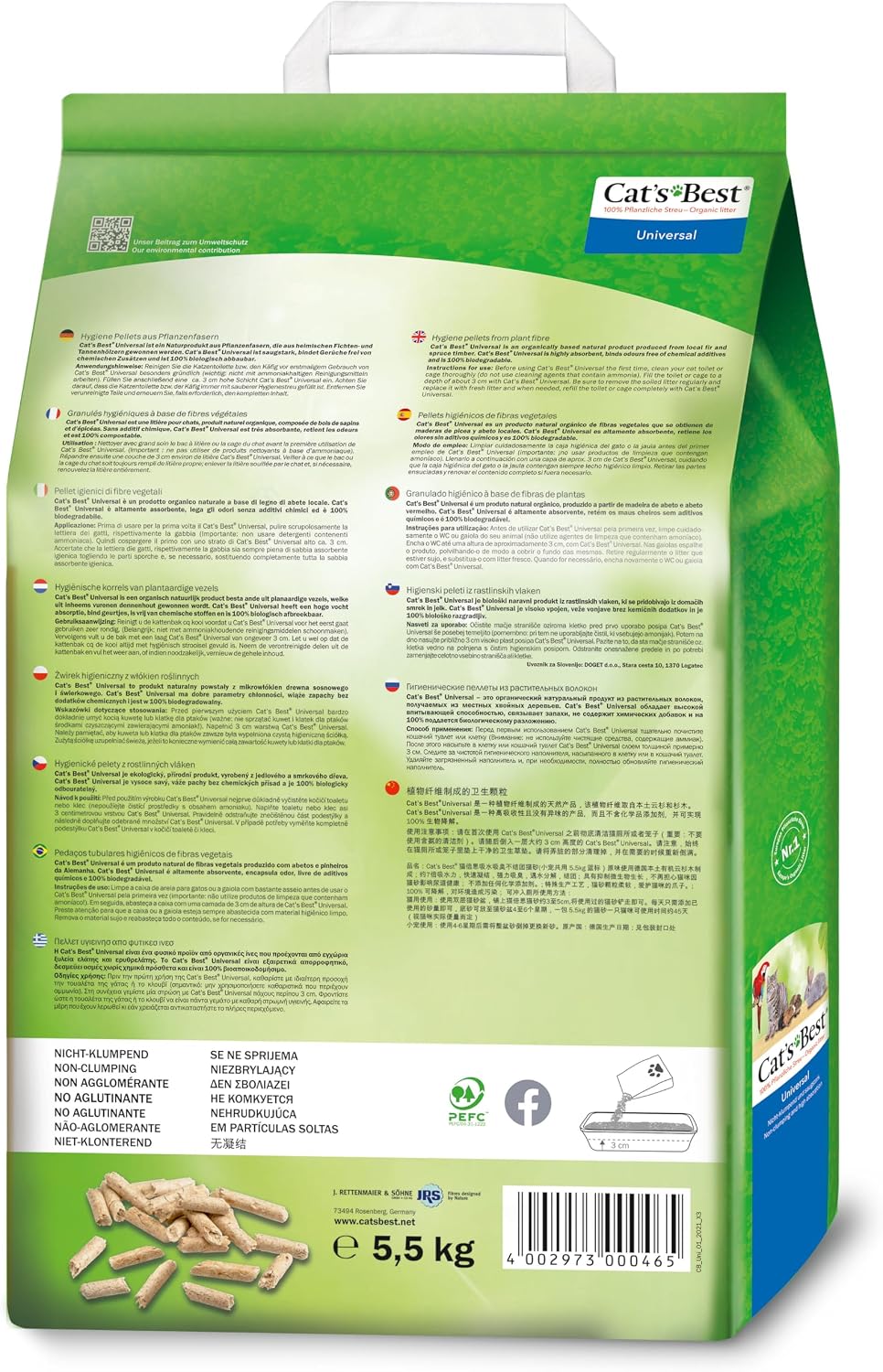 Katzenstreu Cat's Best Universal 10- Pflanzenfasern Pellets