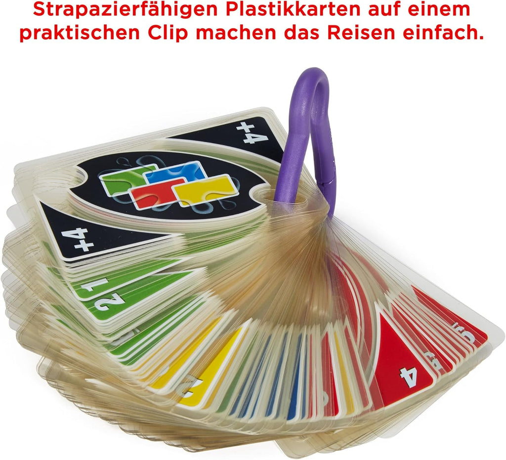 Mattel Games UNO H2O To Go wasserfestes Kartenspiel mit Karabiner 2-10 Spieler