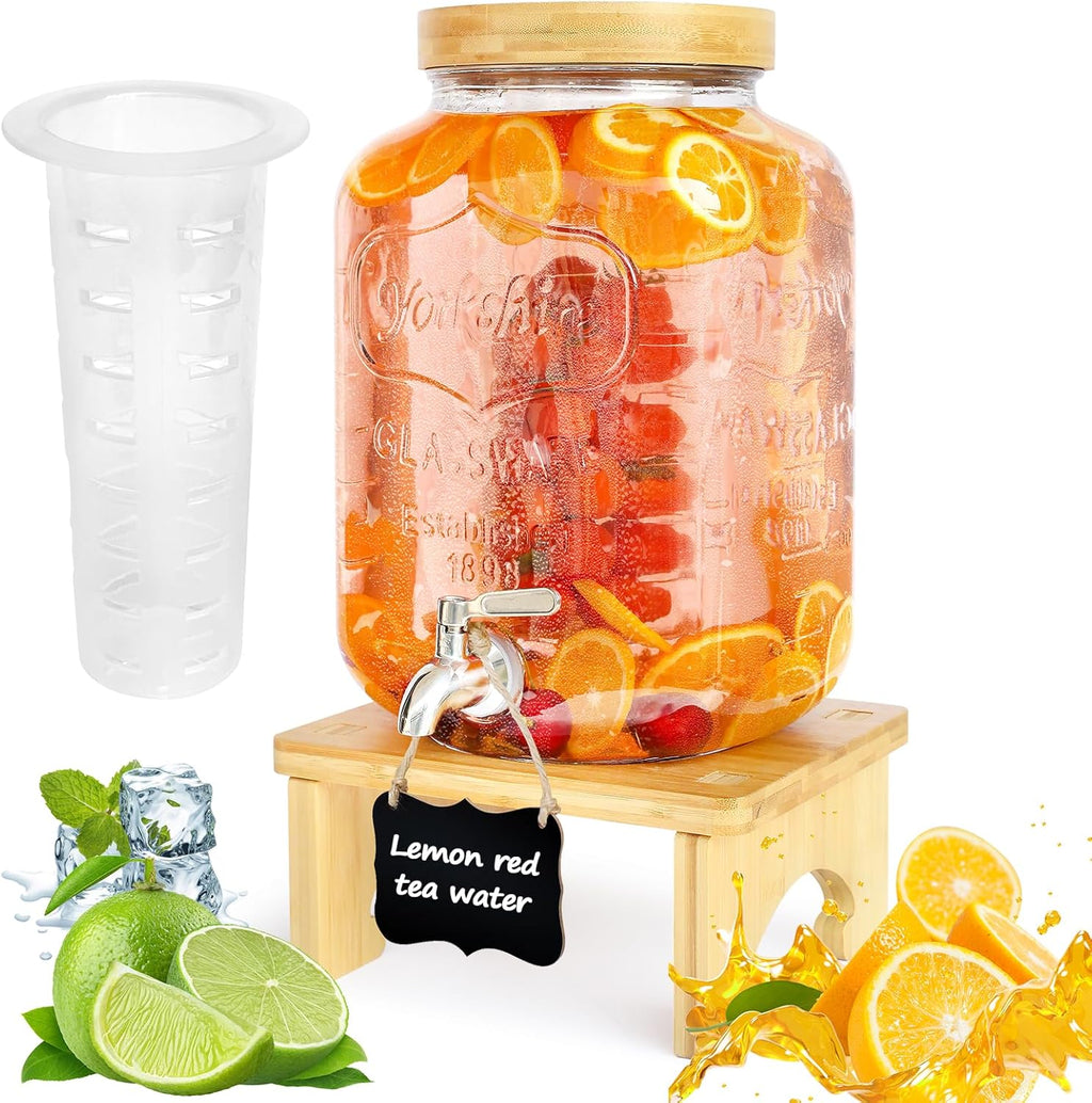 7,6 L Glas-Getraenkespender mit Edelstahl-Zapfhahn und Staender, 7,6L