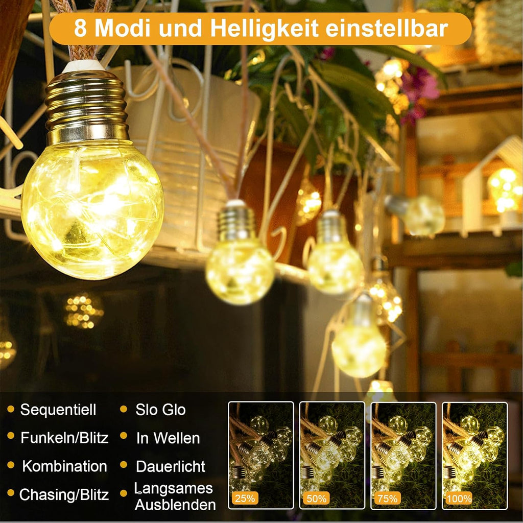 Goffii Solar Lichterkette Aussen 20 LED 12,5 m warmweiss 8 Modi Timer