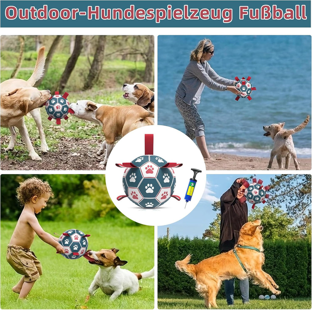 HETOO Hundeball mit Griff 8 Zoll Rot/Blau, interaktives Hundespielzeug S-XL