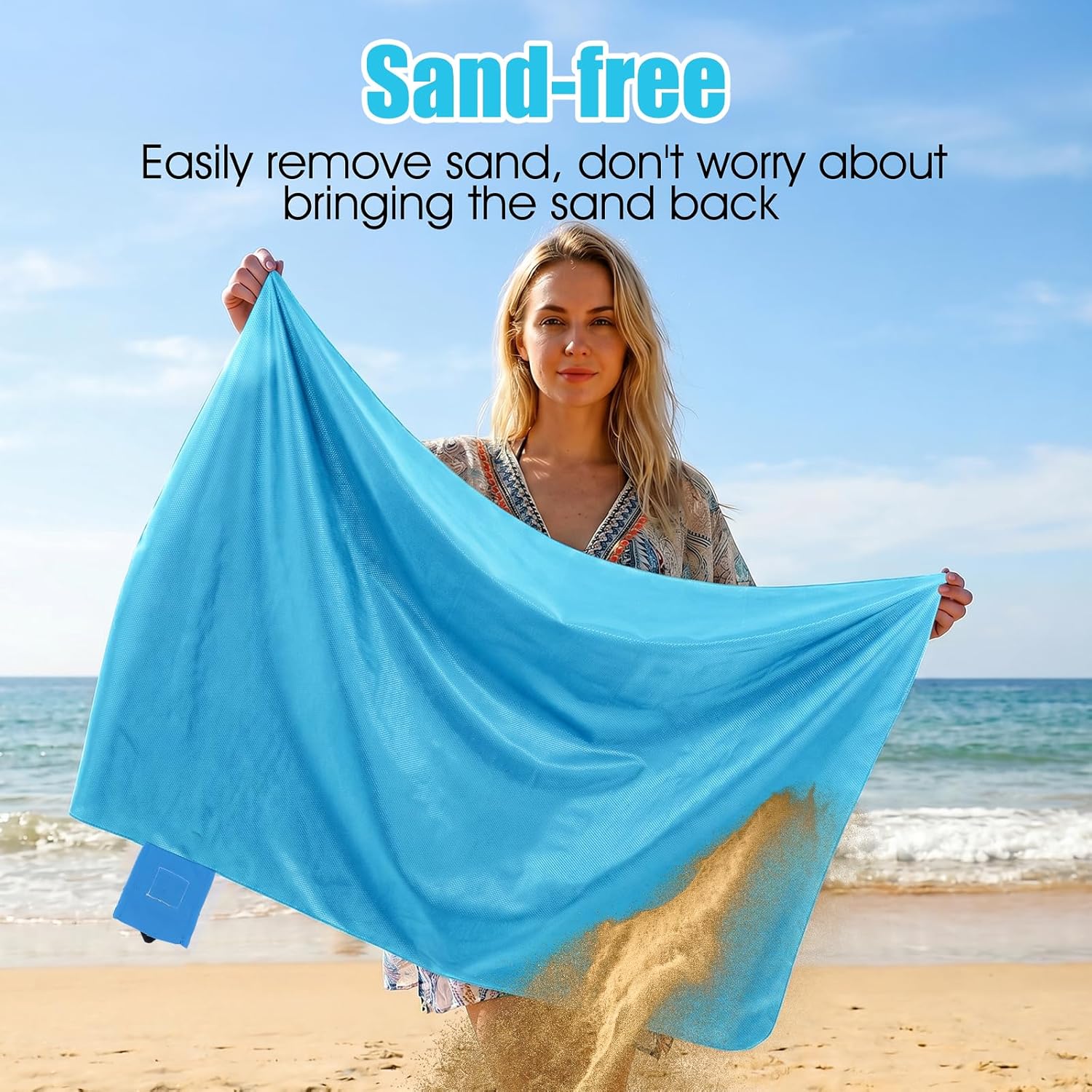 Xinjoduz 110x70 cm Sandfreie Stranddecke wasserdicht ultraleicht blau