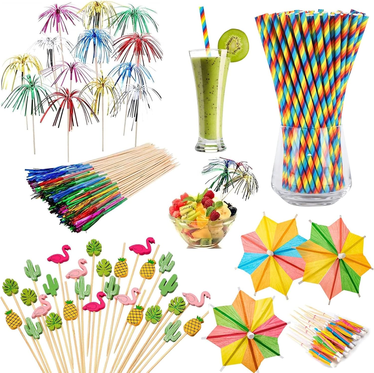 Catelves 140er Cocktail Schirmchen mit Strohhalmen 12cm-23cm