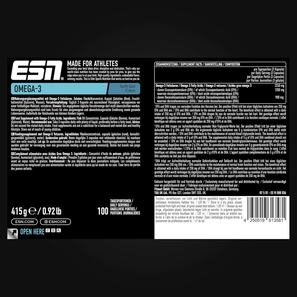 ESN Omega-3 Fischoel 60 - 300 Kapseln 1200 mg EPA 900 mg DHA Tagesdosis