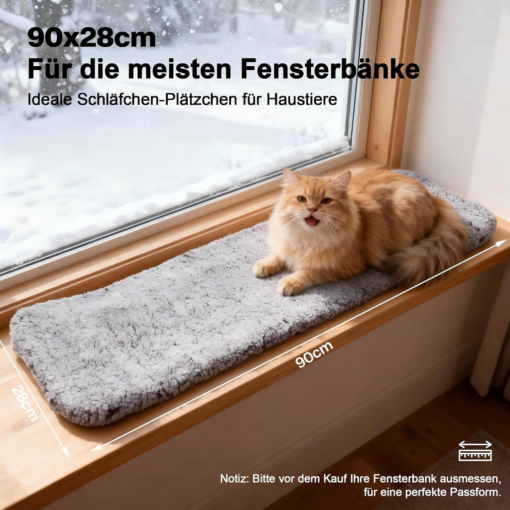Pet Prime Katzen Fensterliege 90x28 cm rutschfestes Fensterbrettkissen grau