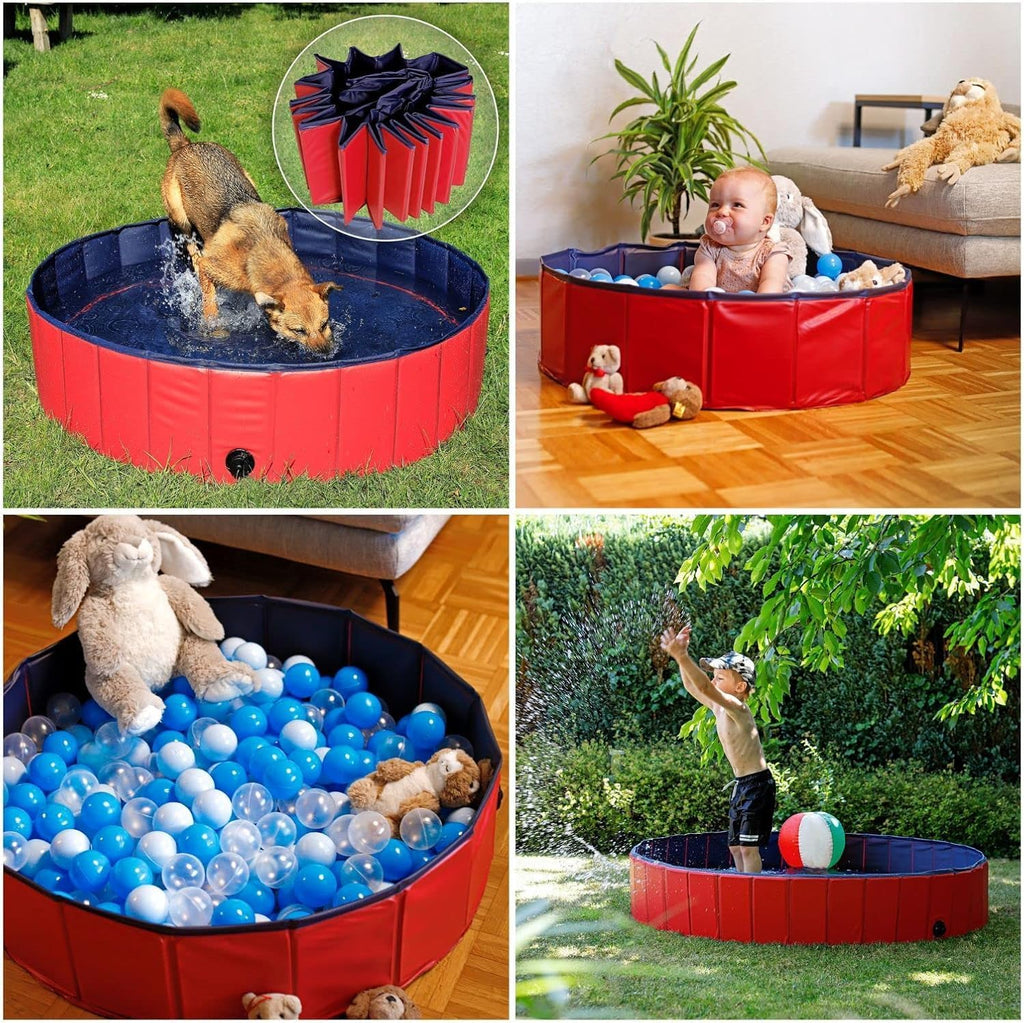 lionto Hundepool faltbar Ø 160 cm Hoehe 30 cm PVC kratzfest Anti-Rutsch Blau/Rot