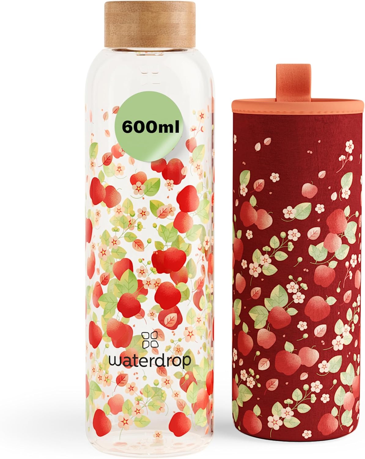 Waterdrop Glas Trinkflasche kohlensaeuregeeignet BPA-frei mit Huelle