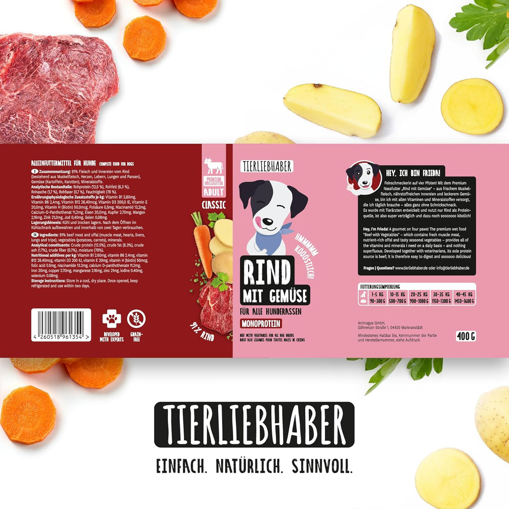 TIERLIEBHABER Nassfutter Rind mit Gemuese 91% Fleischanteil