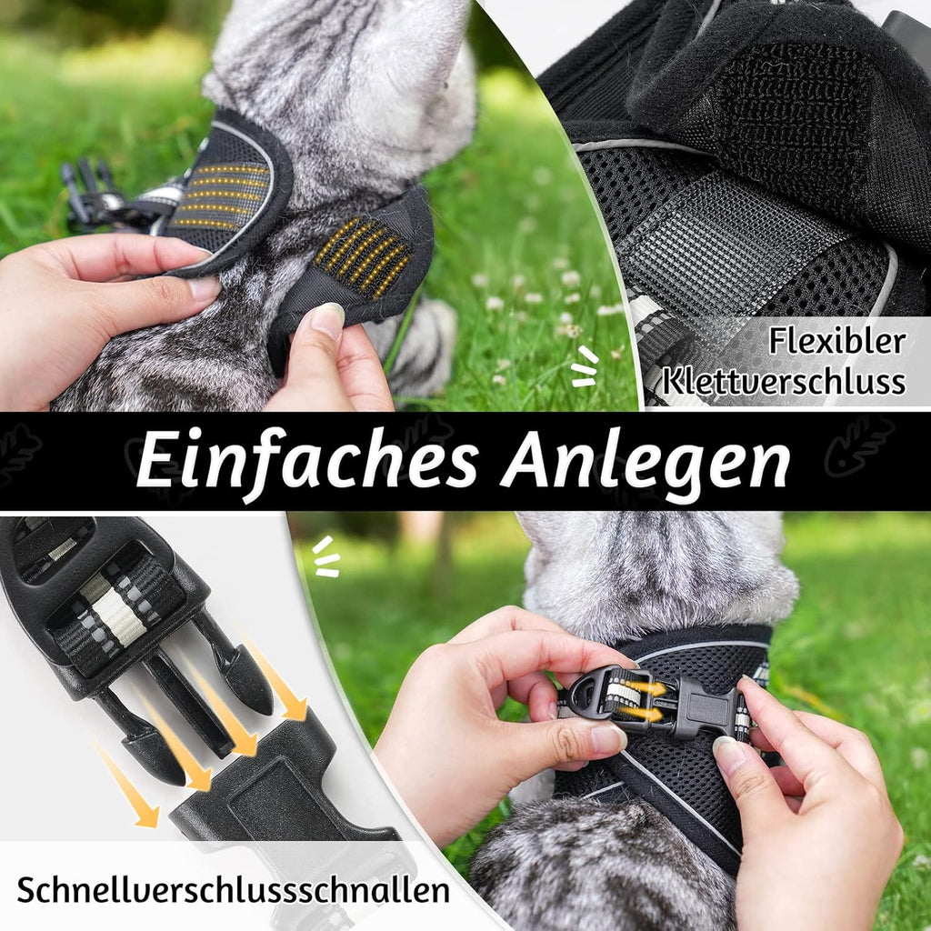 rabbitgoo Katzengeschirr verstellbar ausbruchsicher Schwarz Gr. S Kaetzchen