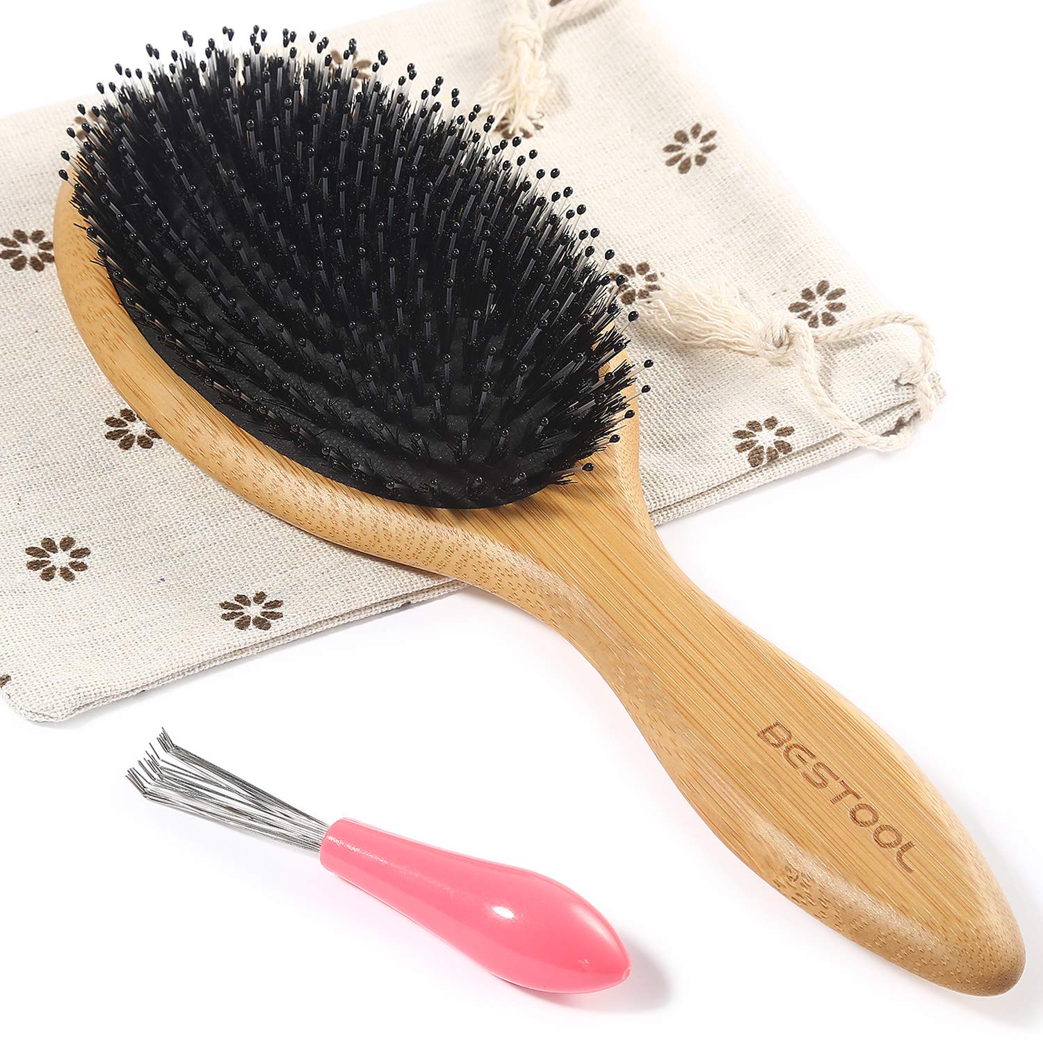 BESTOOL Bambus Paddle Haarbuerste mit Wildschweinborsten und Nylon