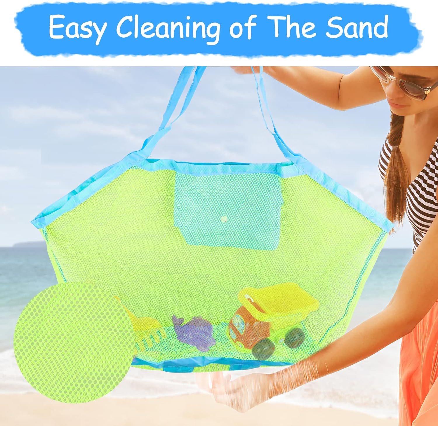 Strandtasche Netz gross faltbar Aufbewahrungsbeutel fuer Sandspielzeug Bad Reise