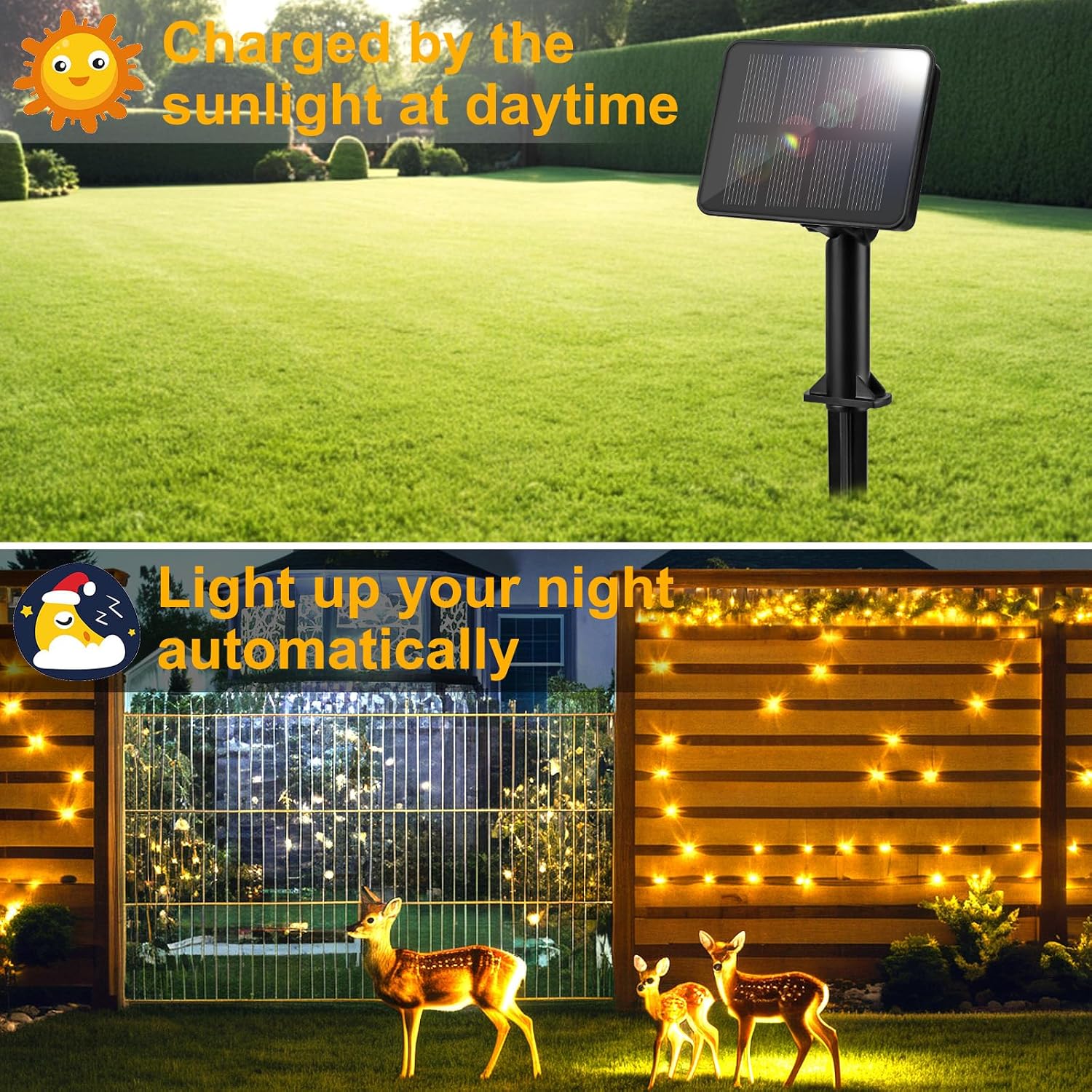 Solar Lichterkette aussen 5m 50 LED warmweiss IP65 8 Modi fuer Garten 5m-12m