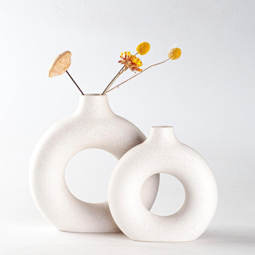 Donut Vasen 2er Set Weiss Matt Boho Nordic Deko Keramikvase