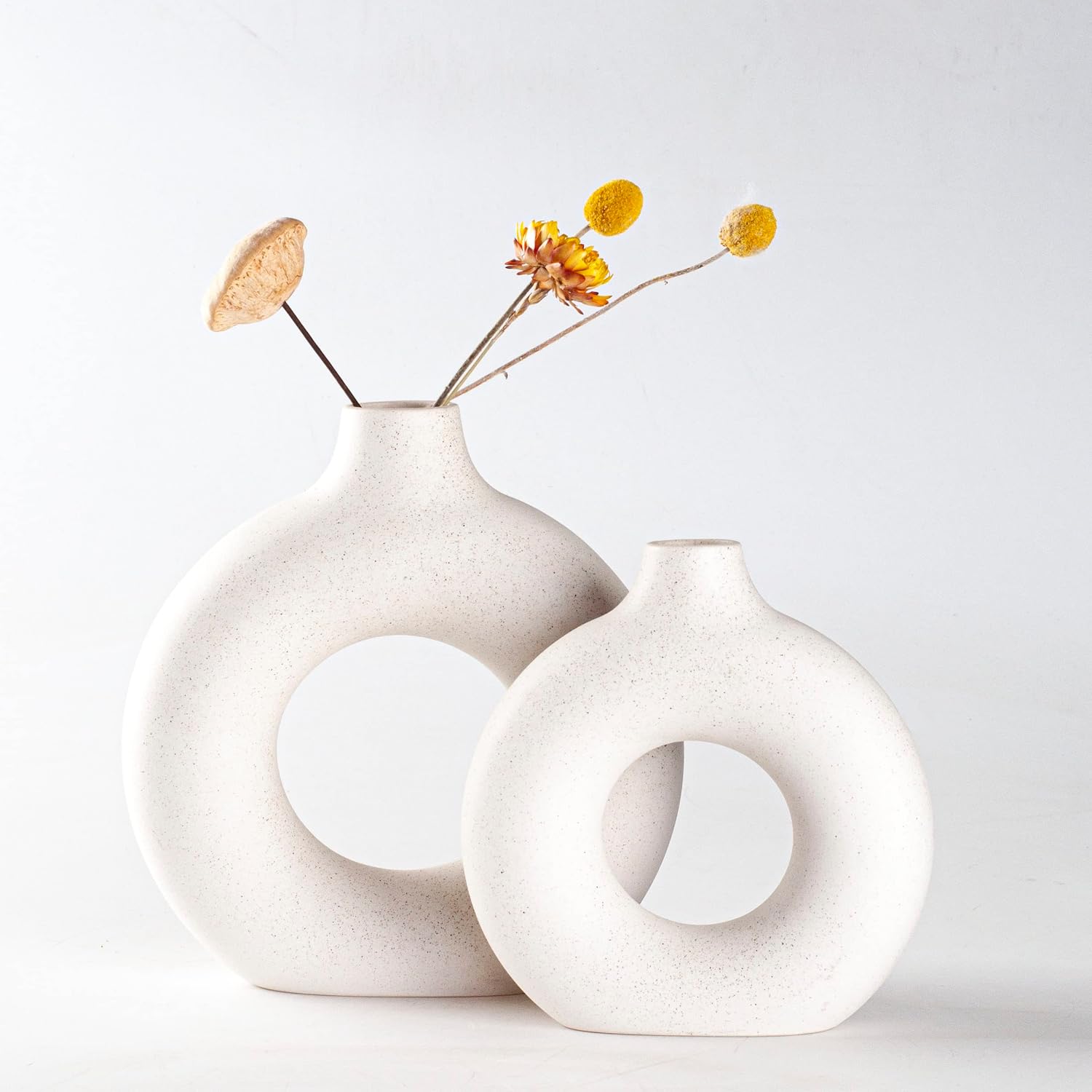 Donut Vasen 2er Set Weiss Matt Boho Nordic Deko Keramikvase