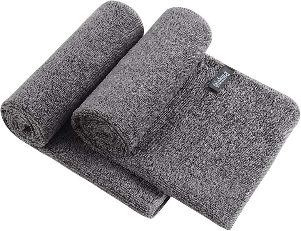 KinHwa Mikrofaser Handtuch 2er Pack 40x70 cm Grau hochsaugfaehig 70cm-100cm