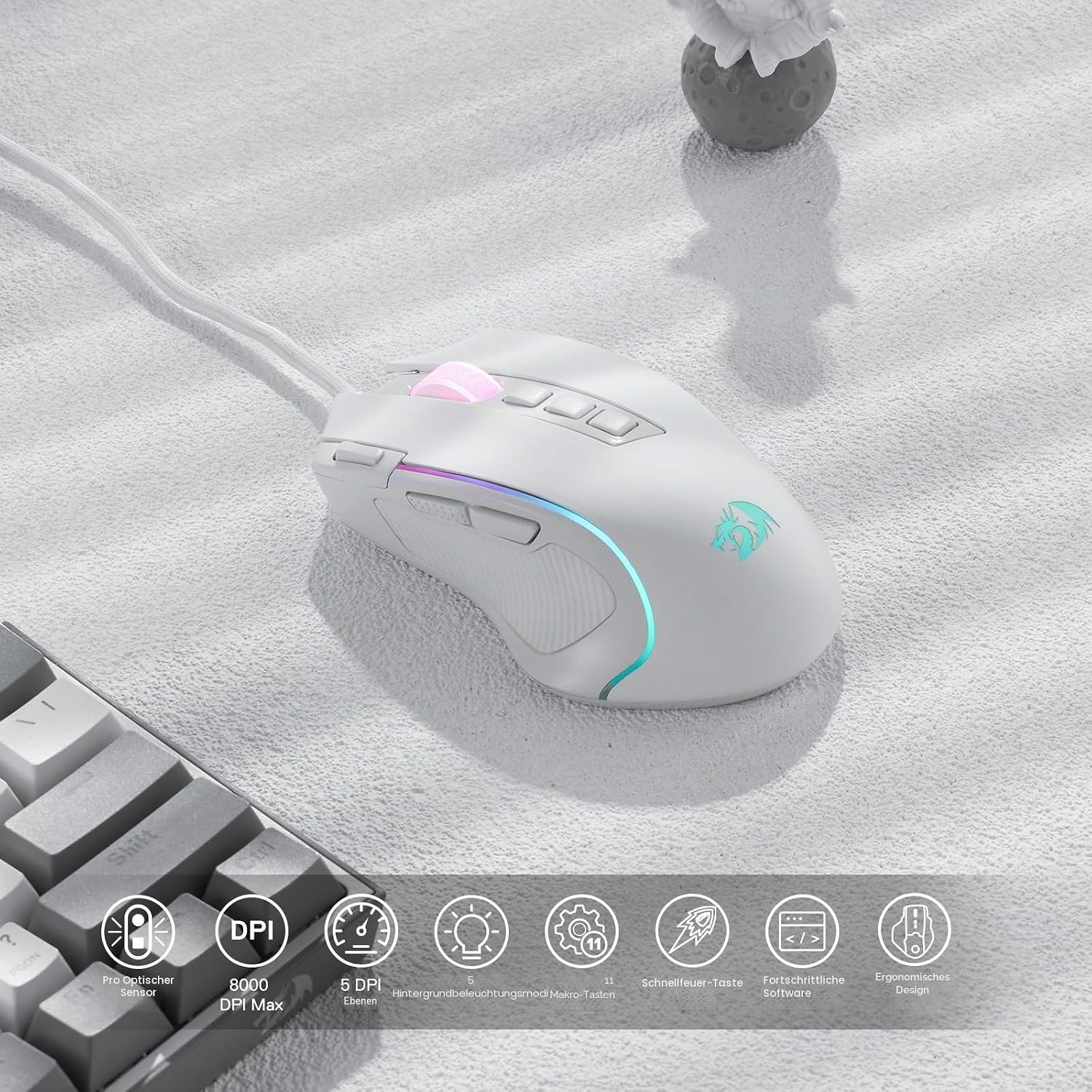Redragon M612 Predator RGB Gamingmaus 8000 DPI kabelgebunden 11 Tasten