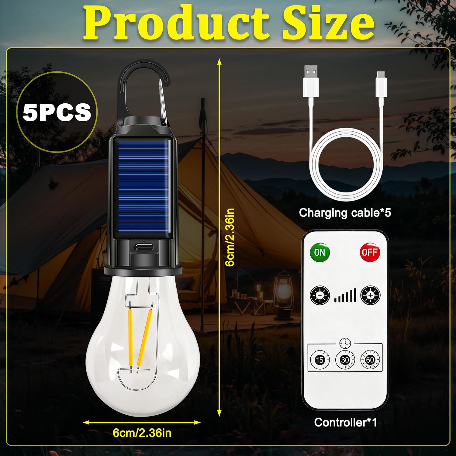 Campinglampe aufladbar 5er Set LED Solar 3 Helligkeitsstufen wasserdicht