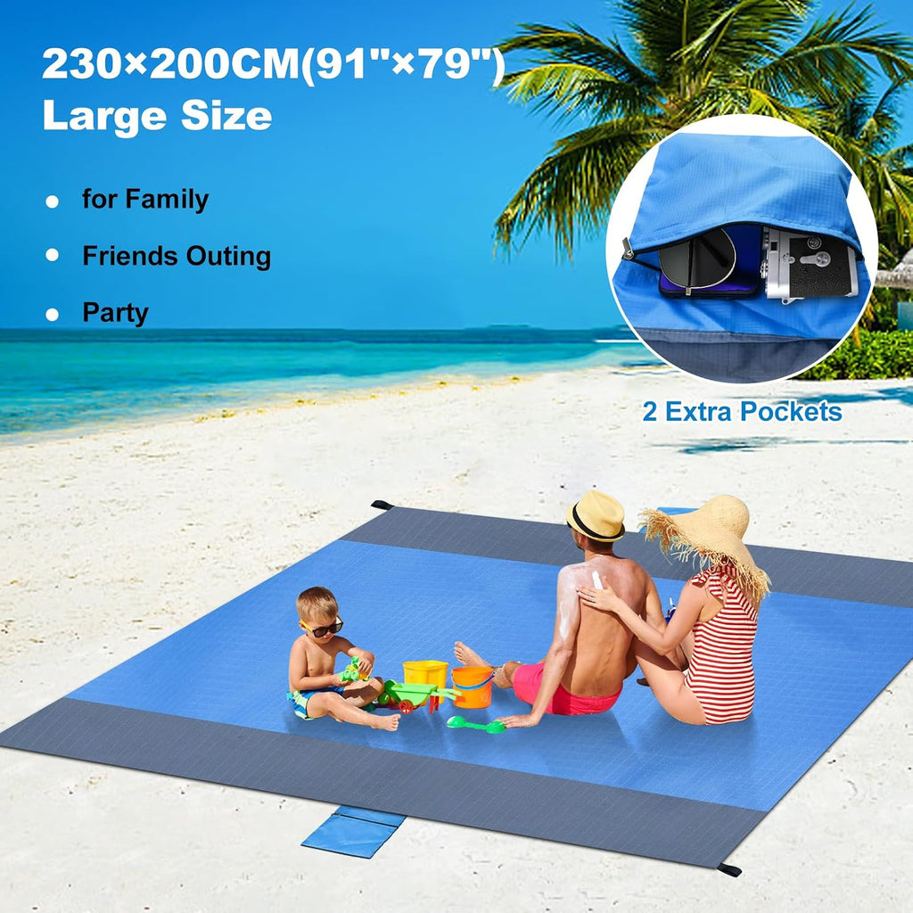 Dijia Sandfreie Stranddecke 230×200 cm mit 2 Reissverschlusstaschen & Tasche