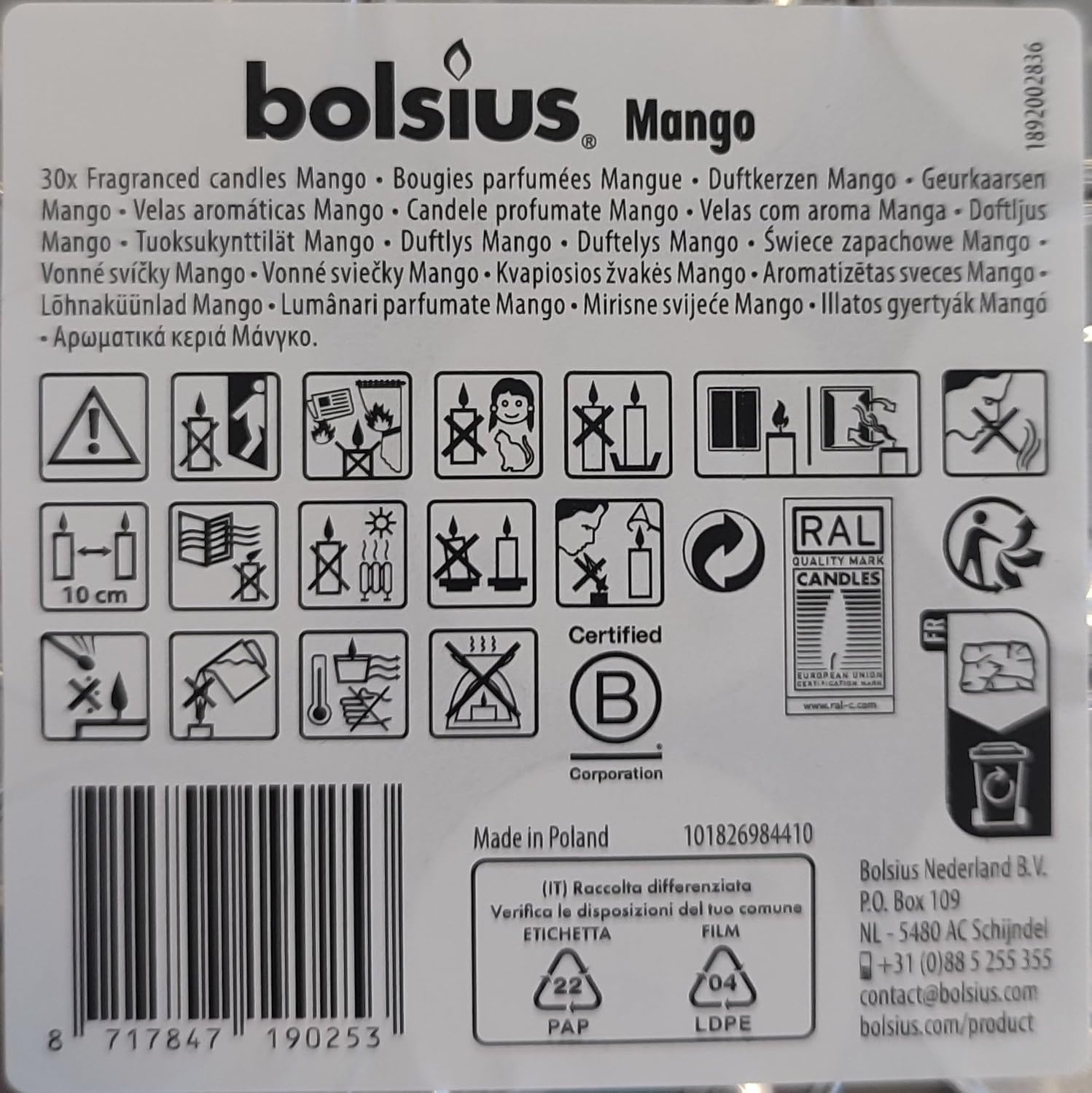 Bolsius Duft-Teelichter Rosa Orchidee 18 Stueck 3,5 Std Brenndauer Vegan