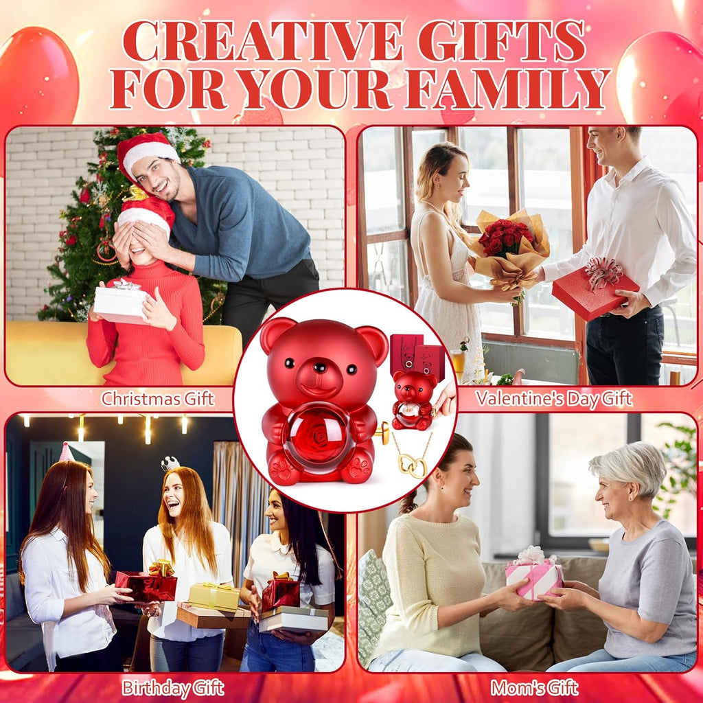 Ewige Rosen Baer mit Halskette Geschenk fuer Frauen Valentinstag Geburtstag