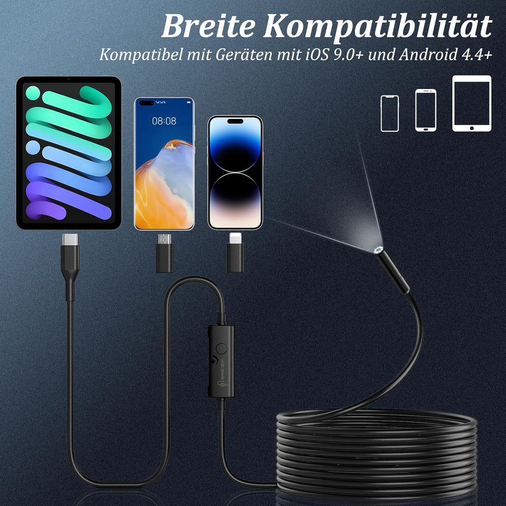 Ennovor Endoskopkamera 1920 HD wasserdicht IP67 5m-10m mit 8 LED fuer Android Tab